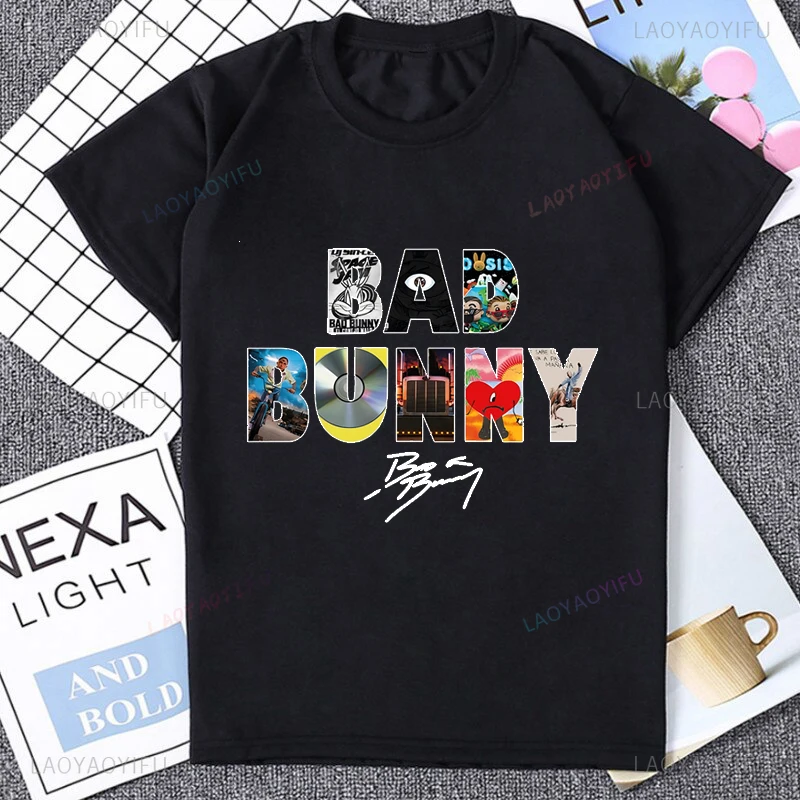 Music Album Bad Bunny Graphic Cute Printed Tshirt Casual Fashion Loose Harajuku Man T Shirt Summer Style Soft Y2k Women T-shirt image 2