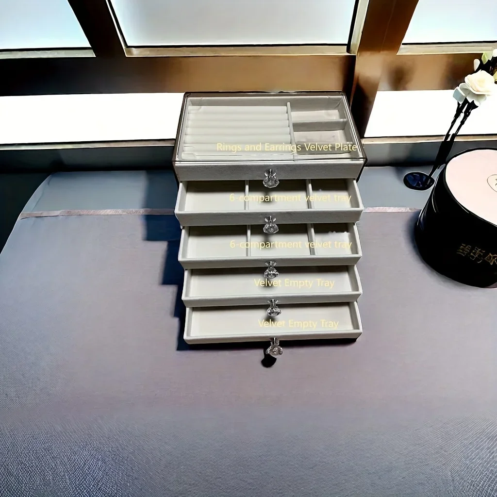 Brincos pulseira armazenamento veludo caixa de jóias recém-atualizado-gavetas de 5 camadas + caixa de exibição de jóias