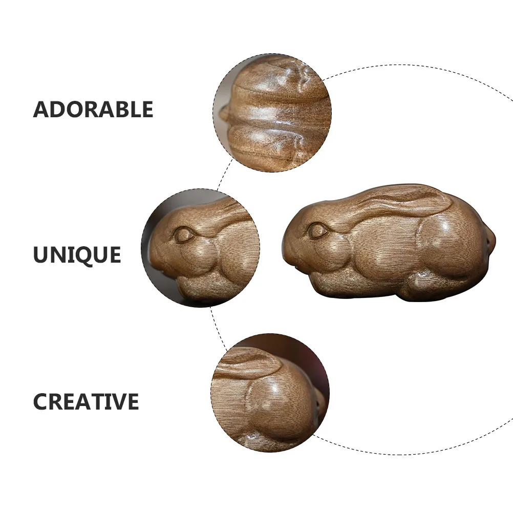 

Zodiac Rabbit Handle Ornaments Wooden Adorn Creative Bunny Shaped Home Desktop Decor Carved Animals Figurine Premium Material