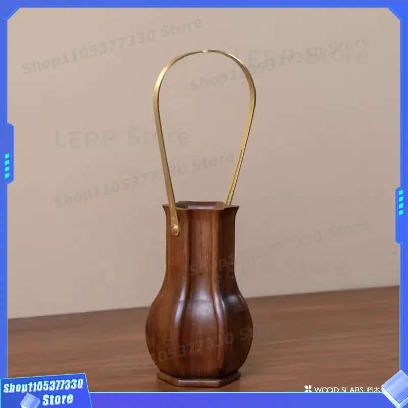 Modern Black Walnut Solid Wood Mini Vase High End Classical Desktop Decoration Bamboo Floor Standing Home Ornament Simple