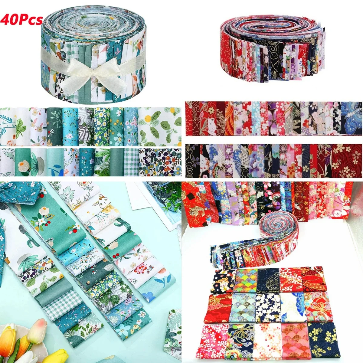 40Pcs Floral Cotton Fabric Patchwork Roll Fabric Roll up Fabric Strips For Quilting Sewing DIY & Quilt Beginners