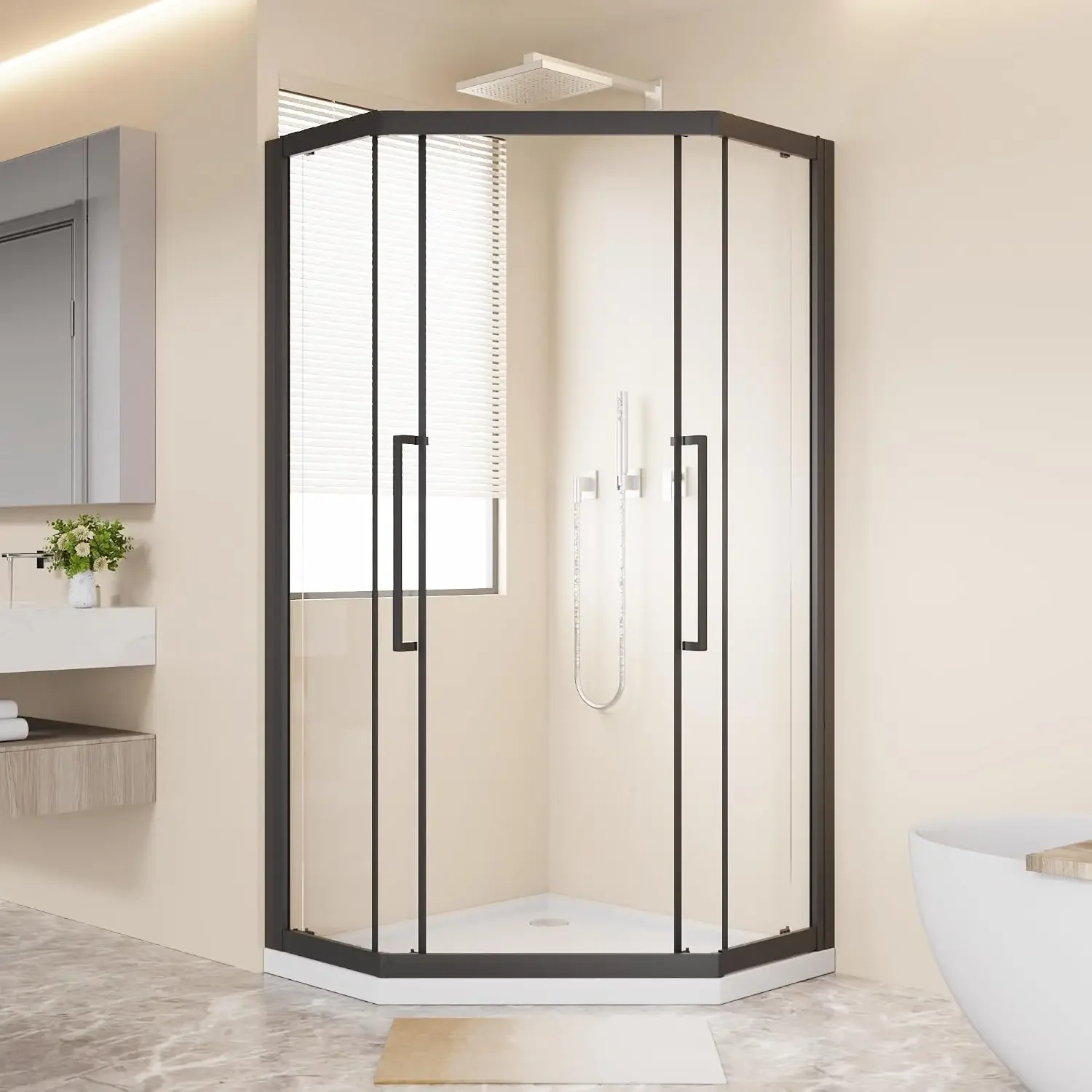 36” x 72” Neo-Angle Sliding Shower Door, Corner Shower Enclosure | 1/4” (6mm) Clear Tempered Glass, Matte Black Frame, Double Ro