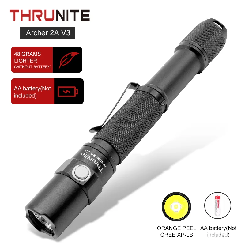 Lanterna LED ThruNite com Clipe Removível, Tocha Archer, Lanterna LED XP-LV6, 500 Lumens, AA, 2A, V3, Original