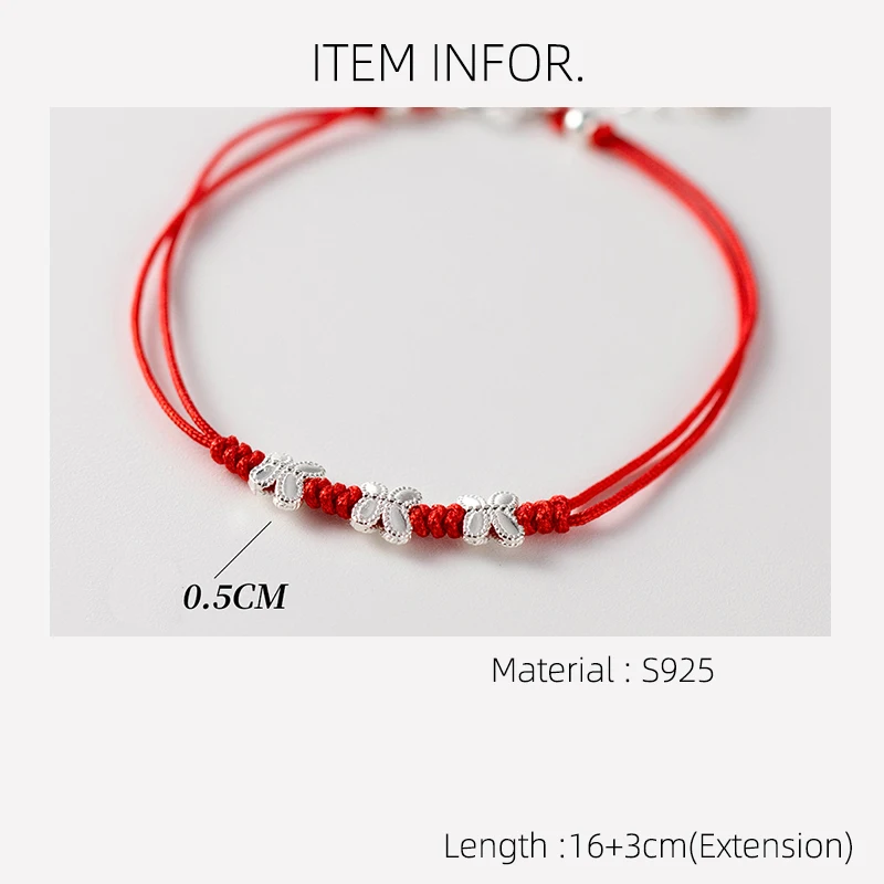 La Monada Red Thread For Hand 925 Sterling Silver Bracelets Women String Silver 925 Women Bracelet Cute Butterfly