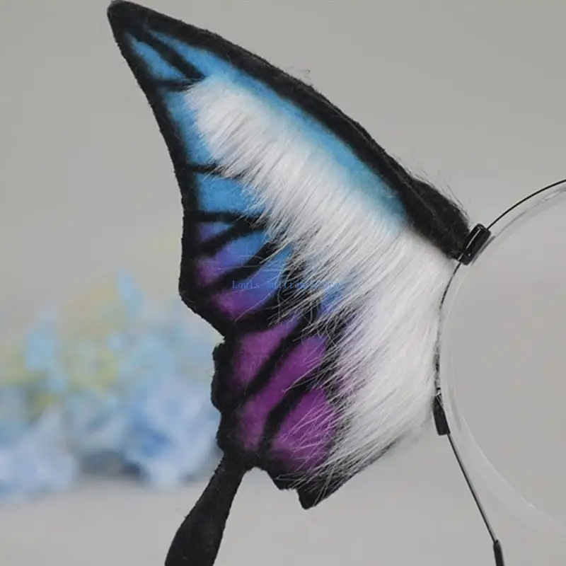 

L5YB Masquerades Party Hair Hoop Plush Butterfly Headband Girl Subcultures HairDecors