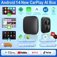 2025 Android 14 3 en 1 CarPlay Smart Box Adaptador inalámbrico para automóvil Android compatible con YouTube, Netflix Plug-and-Play
