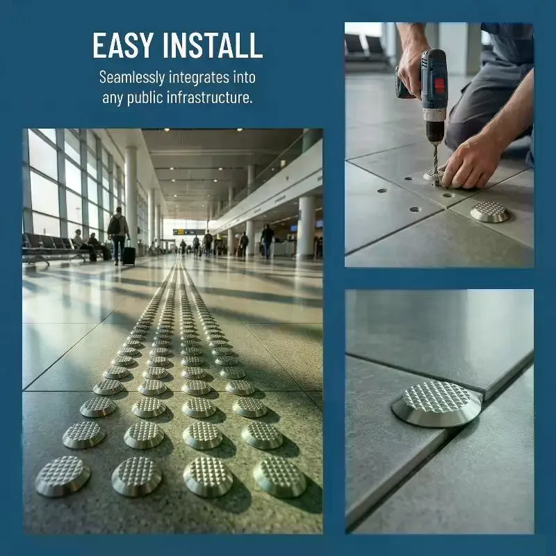 10Pcs 304 Stainless Steel Tactile Nails - Antislip Road Markers & Tactile Paving Studs for Sidewalk Subway Airport