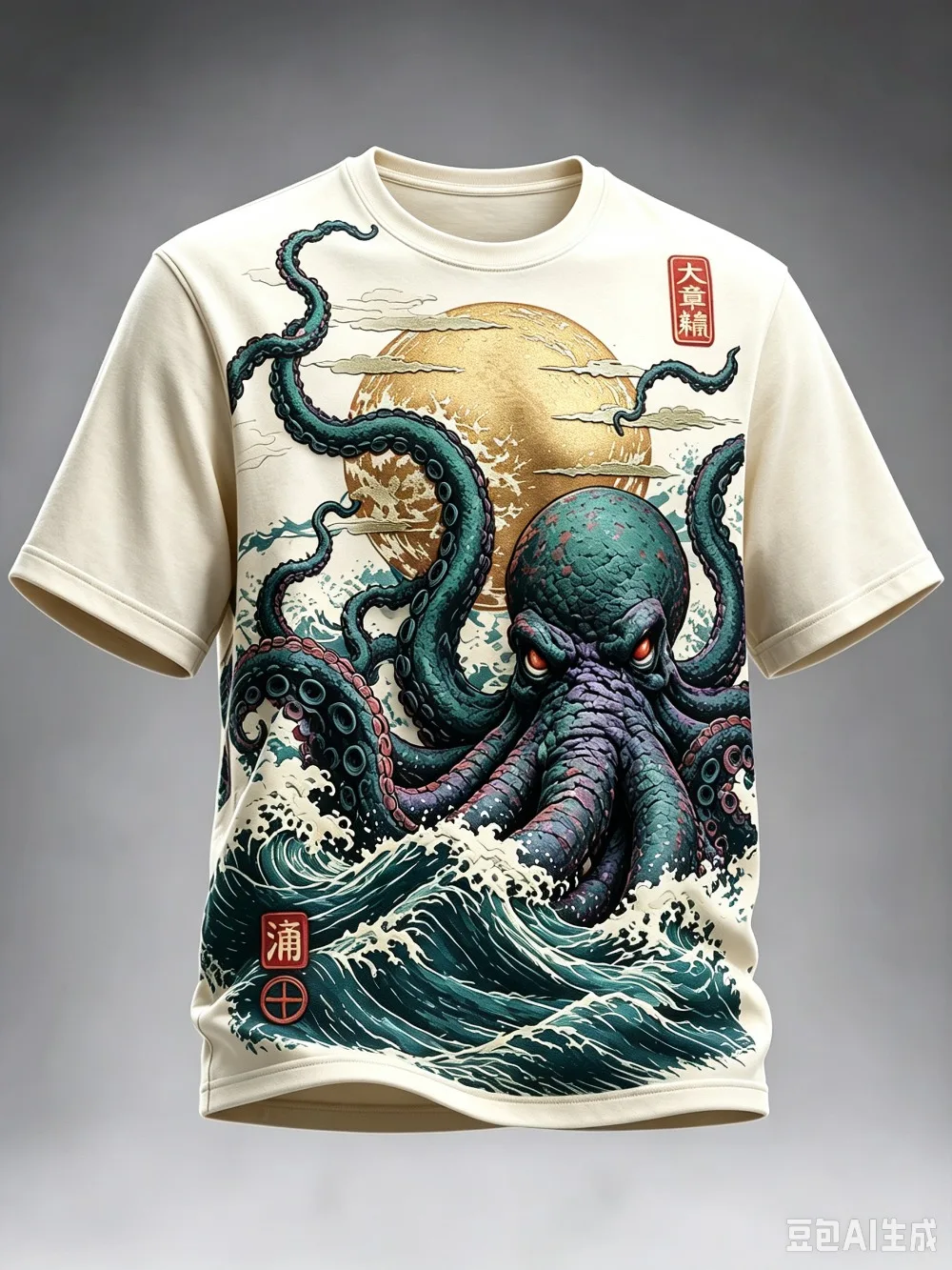 Ukiyoe Octopus Waves Pattern 3D Printed Casual Street Punk Outdoor Fitness Men Plus-sizeT-shirt Large Size parent-child Clothing