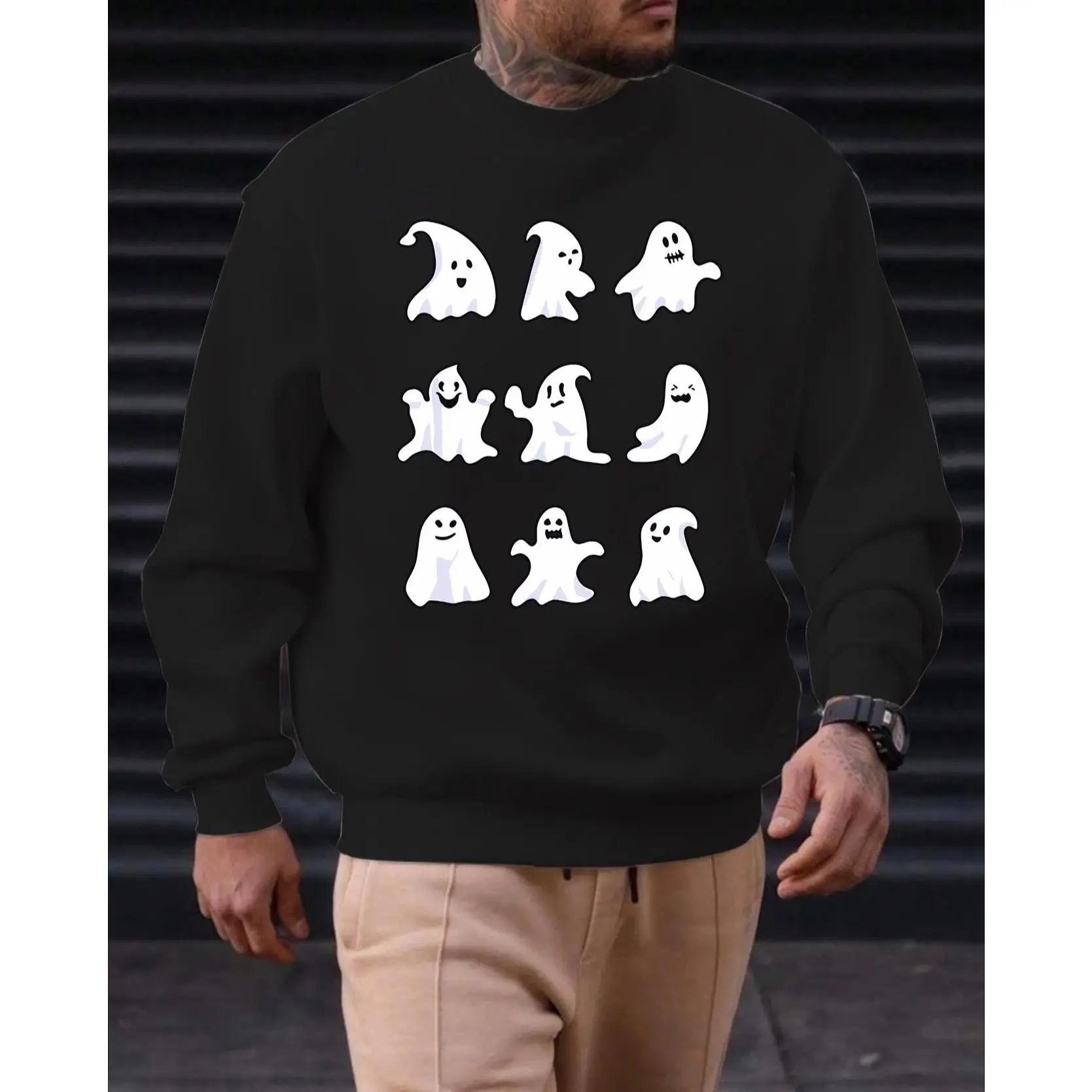 

Men'S Casual Sweatshirt with Ghost Pattern