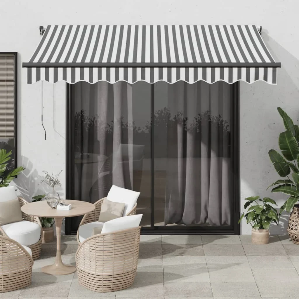 White/Anthracite Led Retractable Manual Canopy With Led Outdoor Courtyard Umbrella Rain-Resistant