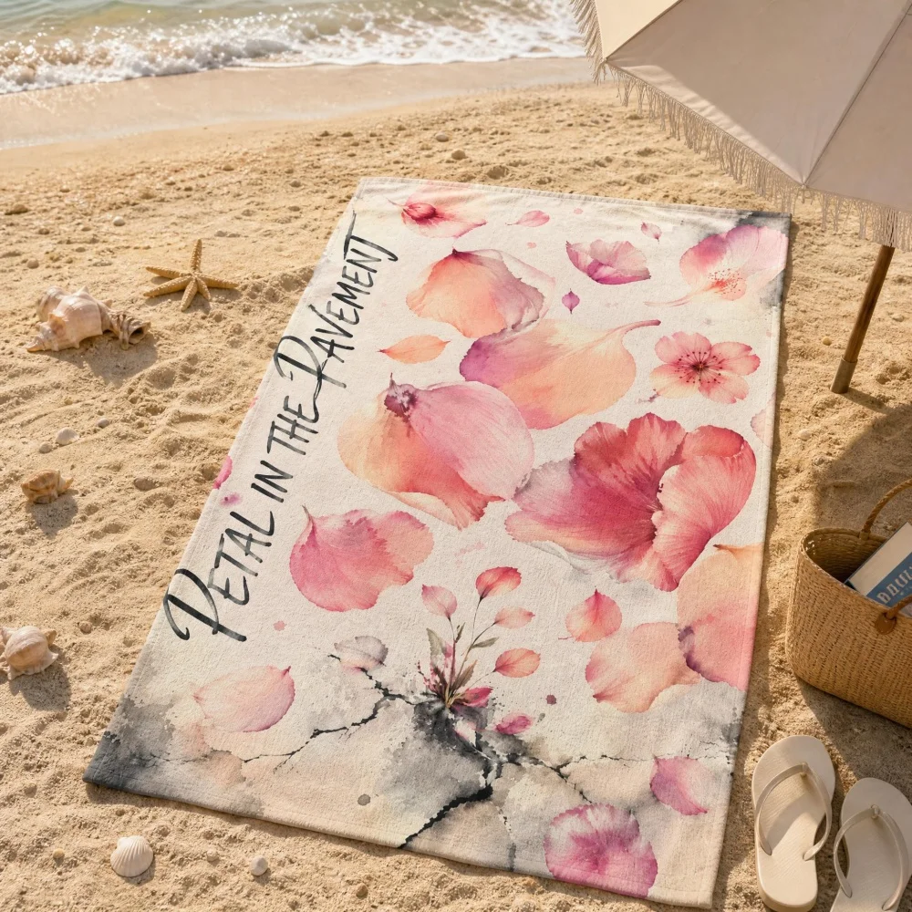 Watercolor Pink Petal Crack Texture Print Quick Dry Microfiber Beach Towel Large Sand Resistant Absorbent Pool Travel Towel