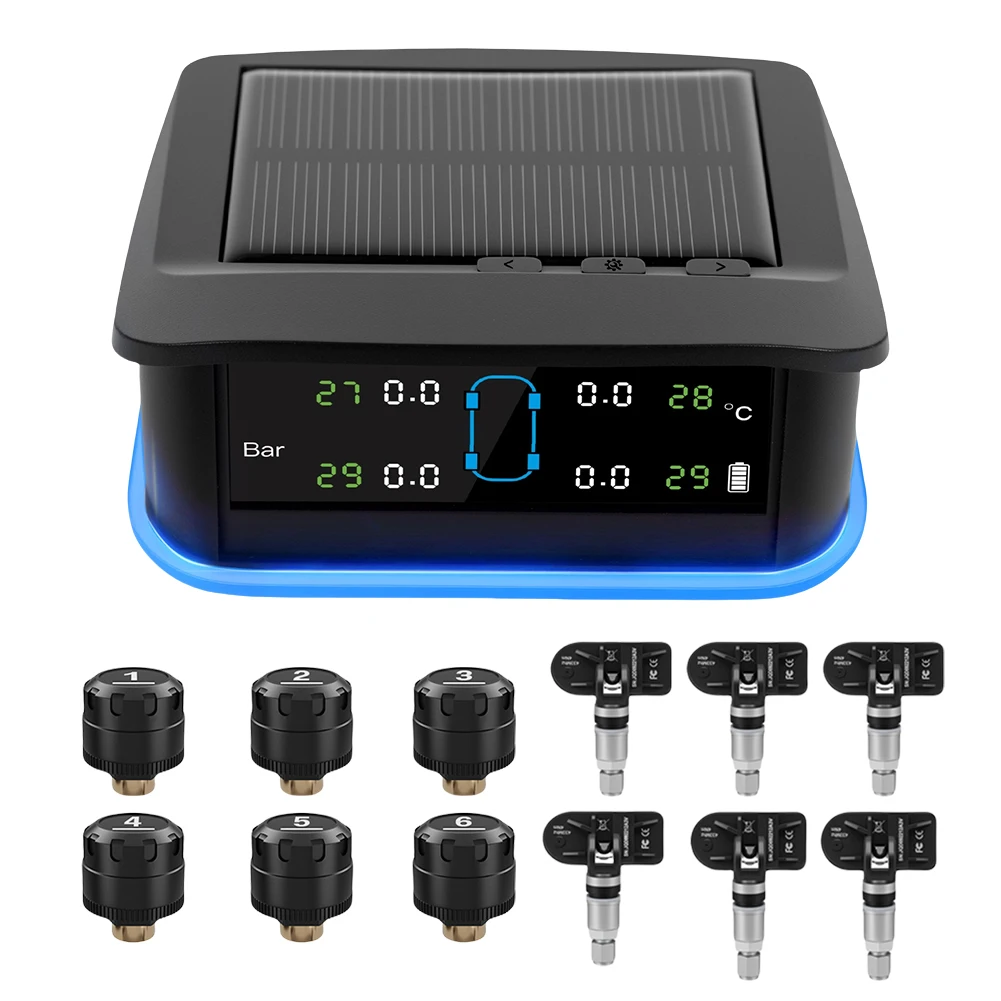 

Tire Pressure Monitor System with 6 Sensors Tyre Temperature Monitor Universal TPMS for RV Trailer Camper