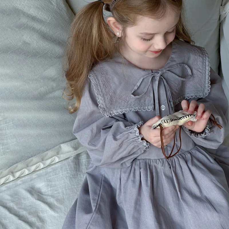 Herfst nieuwe borduurwerk jurk met lange mouwen voor meisjes nieuwe baby kinderen katoenen jurk