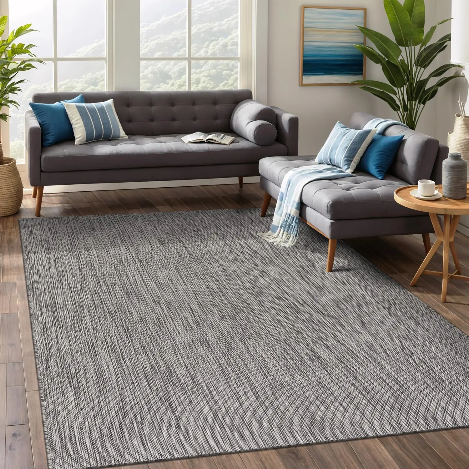 Indoor Outdoor Rug 6x9, Washable Outside Carpet for Patio, Deck, Porch, Solid Modern Area Rug, Water Resistant, Silver Gray