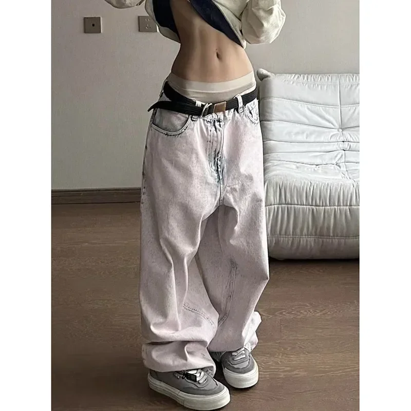 

Streetwear Vintage Pink Baggy Jeans Women Y2K Hip Hop High Waist Wide Leg Jeans Straight Casual Oversized Denim Pants Pantalones