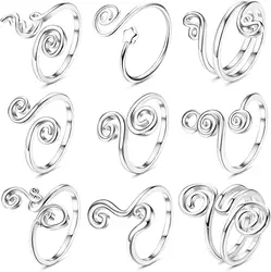 9 Pcs Adjustable Vintage Stainless Steel Toe Rings for Women Open African Toe Rings Summer Beach Foot Jewelry