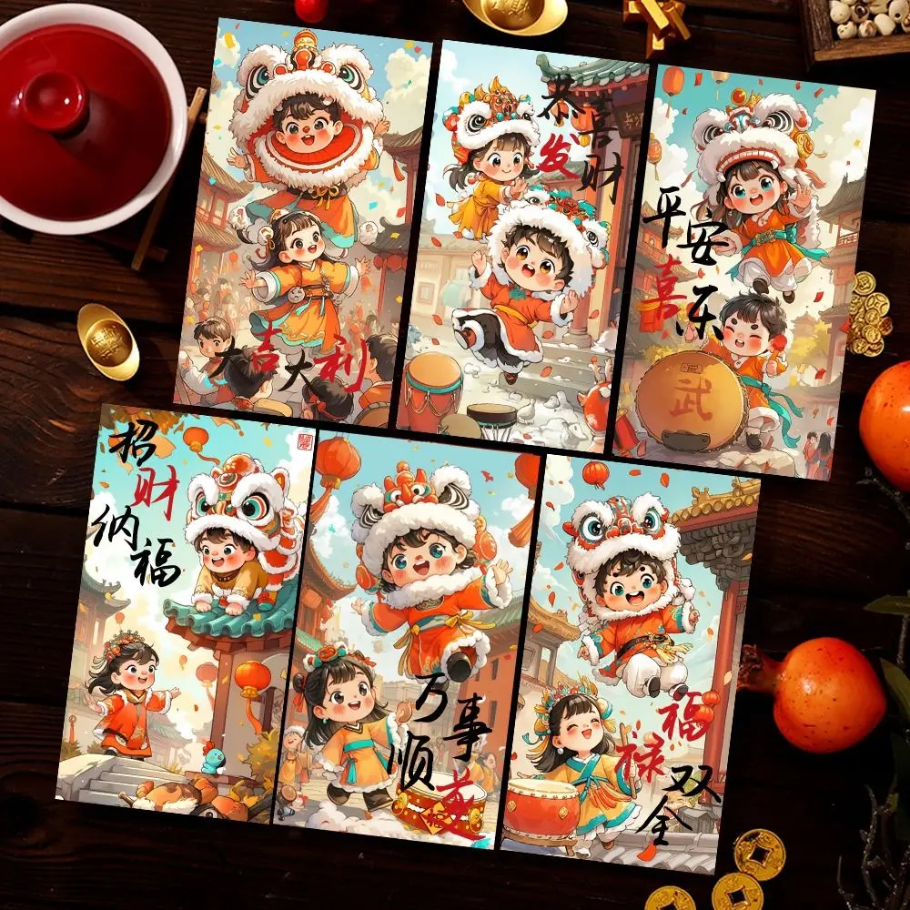 6pcs Cartoon New Year Red Envelopes Traditional Blessing God of Wealth Money Pocket Chinese Style Hongbao Lucky Money Packets