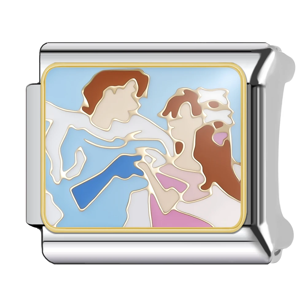 Trusta Cartoon couple getting married with love Charm bracelet italian Jewelry Stainless Steel Silvery DIY Making Fashion N765