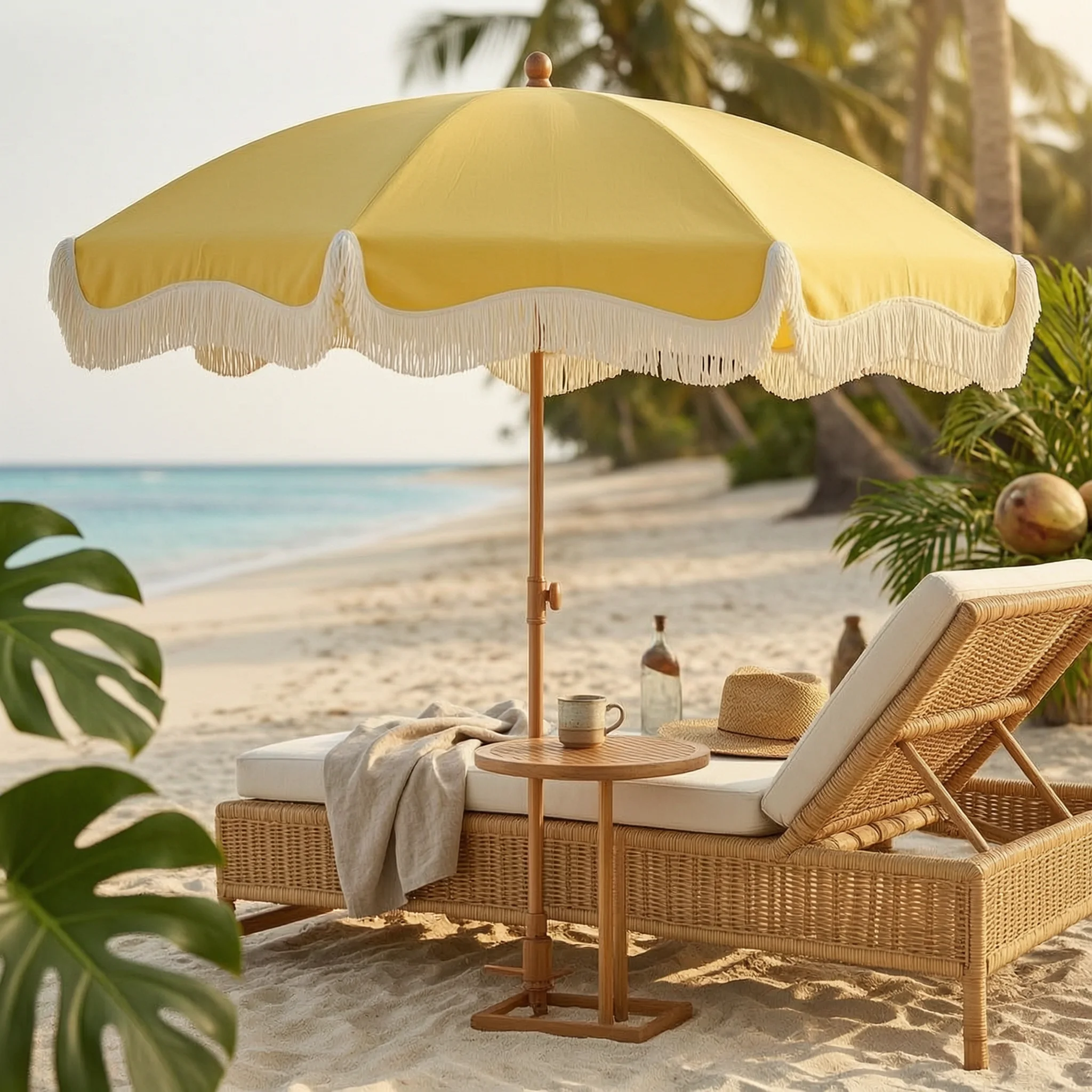 Outdoor Furniture Umbrella - Fringed Sun Umbrella Pointed Base Garden