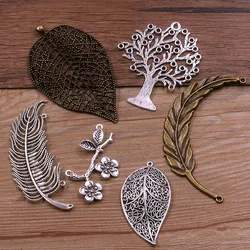 2PCS 6 Style Tree Leaves Branches Flower Charms Plant Connector Jewelry Metal Alloy DIY Necklace Bracelet Earrings Marking