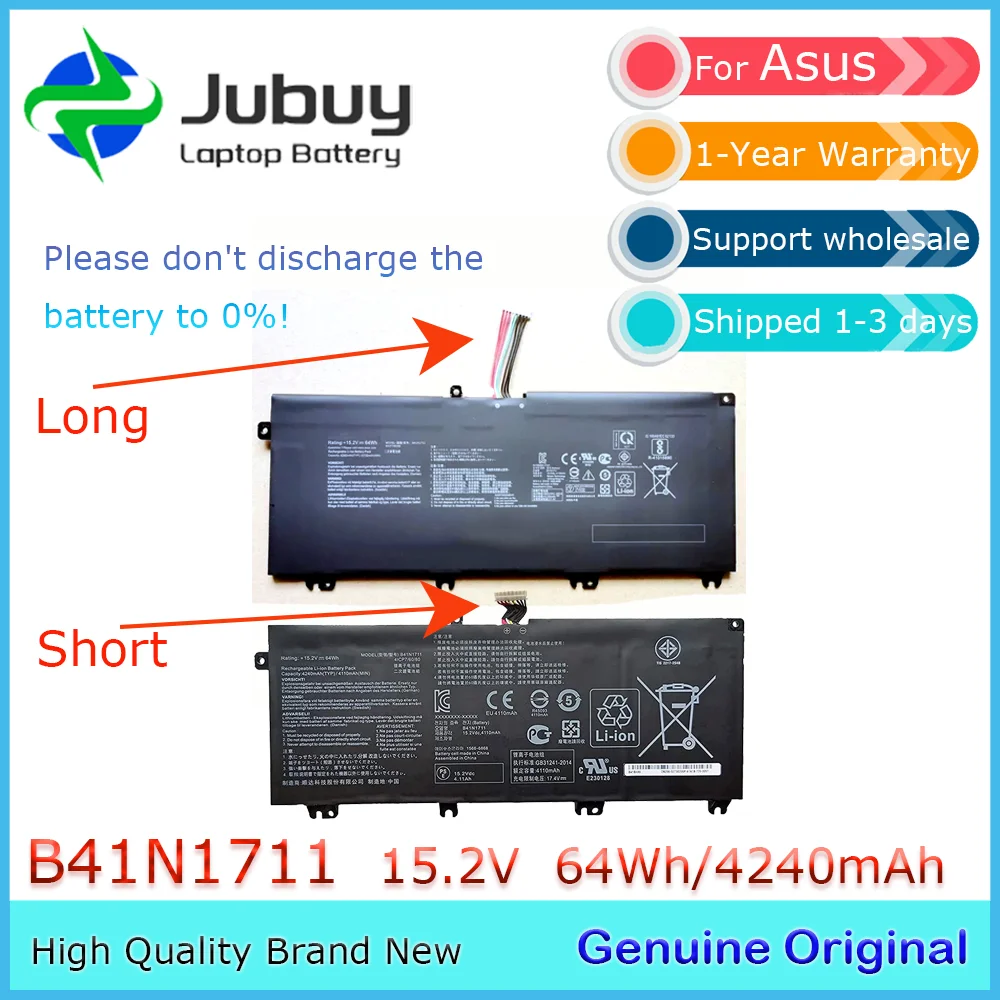 B41N1711 15.2V 64Wh Original Laptop Battery for Asus ROG Strix GL703VD GL503VM GL503VD FX503VM 0B200-02730100