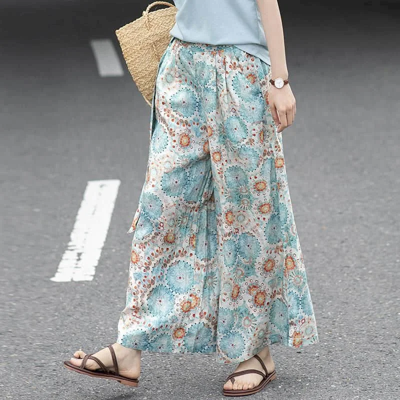 Cotton Linen Pants Floral Printing Loose Casual Vintage Korean Style Harajuku Trousers Wide Leg Pants Women Clothing Baggy Pants