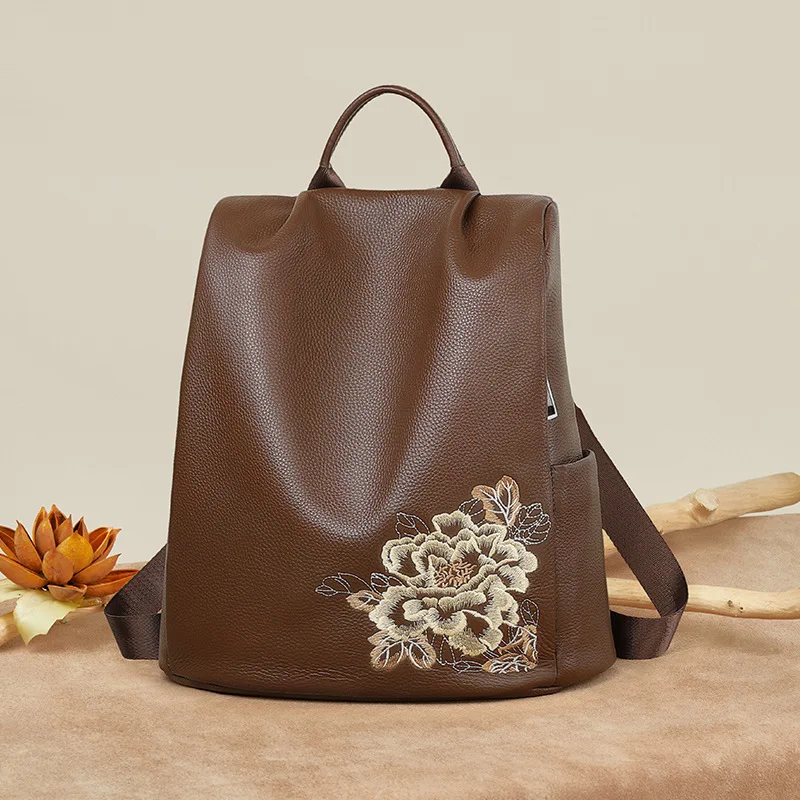 Genuine Cowhide New Women Backpack, Aidrani Fashion Leather Rucksack, Casual Shoulder Bag for Travel Work Daily Use