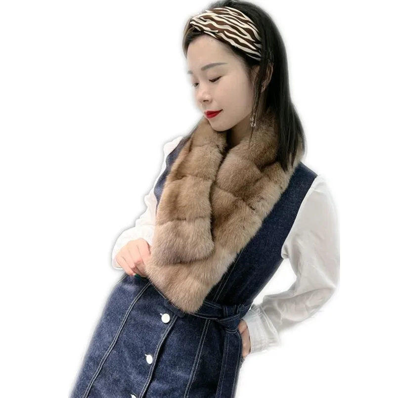 Winter Warm Thick Real Sable Fur Collar Scarf Natural Color Fluffy Neck Warmer Luxury Wraps