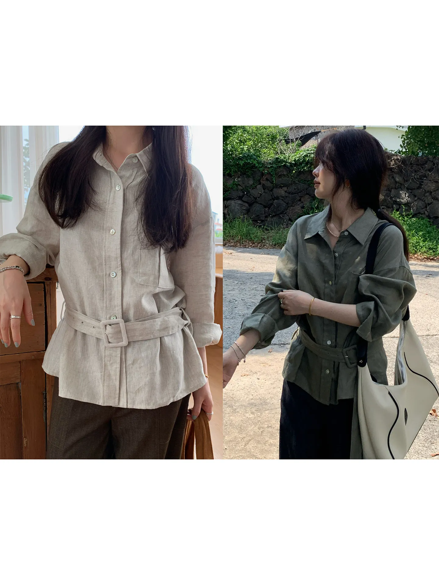 

Женская льняная рубашка свободного кроя с отложным воротником и зауженной талией для повседневной носки, осенняя коллекция, модная женская рубашка