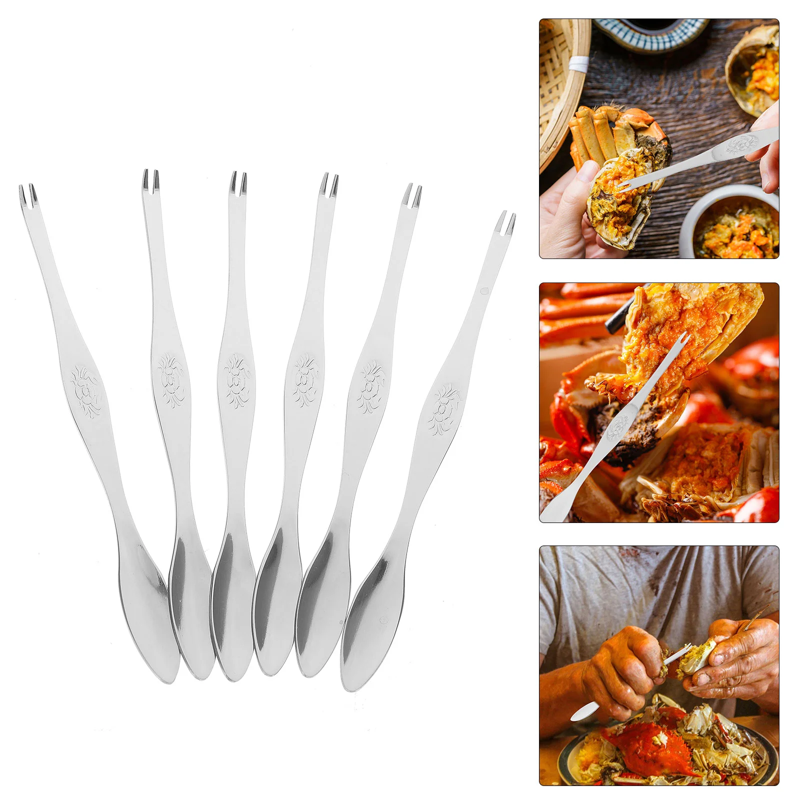 

6 Pcs Crab Fork Seafood Tool Pickles Crackers Spoon Biscuit Stainless Steel Needle