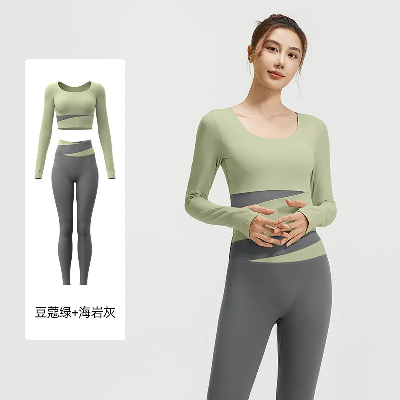 

Women 2 Pcs Gym Set Sports Long sleeve Running Fitness Yoga Suit Sport Outfit Gym wear Lady Workout Clothes High Waist Leggings