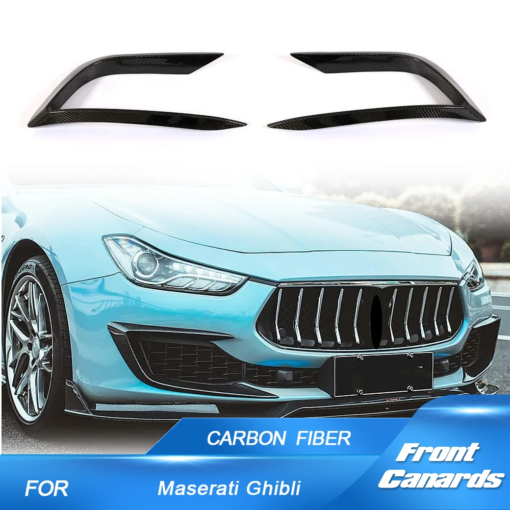 Car Front Bumper Canards Fins Splitters For Maserati Ghibli Base Sedan 2018-2021 Real Carbon Fiber Racing Front Canards Air Vent