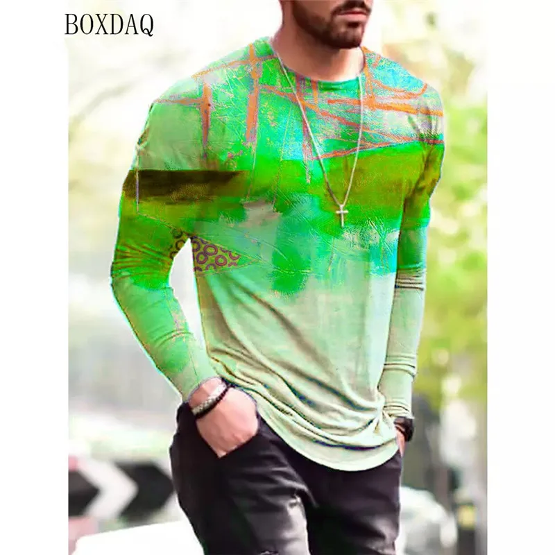 

Men's 3D Color Printed Long Sleeve T-Shirt Street Economy Large Size Casual Men's Spring Autumn Fashion Sports Long Sleeve Shirt