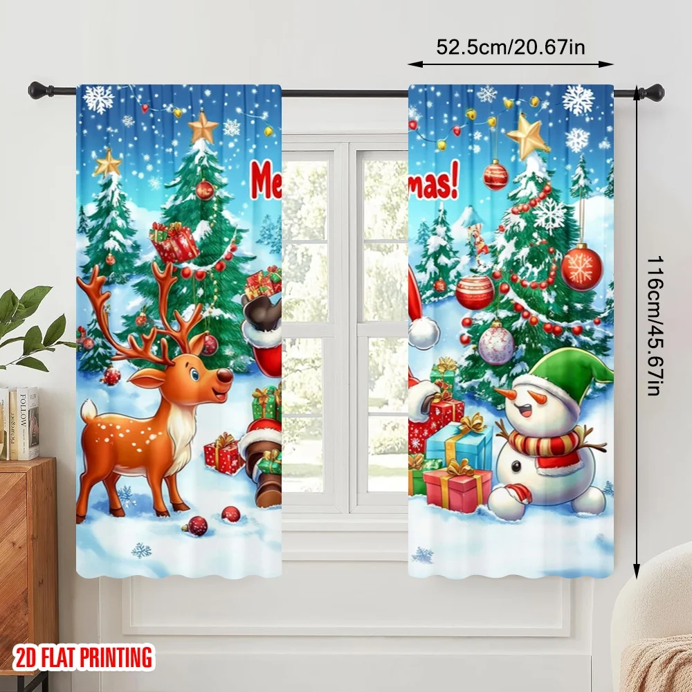 2pcs,2D plane printing Popular Curtains Christmas Ski Resort (2) Versatile Polyester (without rod) Festive Perfect for Bedroom