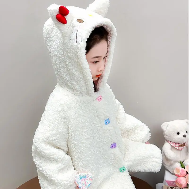 

Girls' Kawaii anime coat Hello Kitty autumn winter new children's cartoon thick warm casual fashion jacket comfort hooded tops
