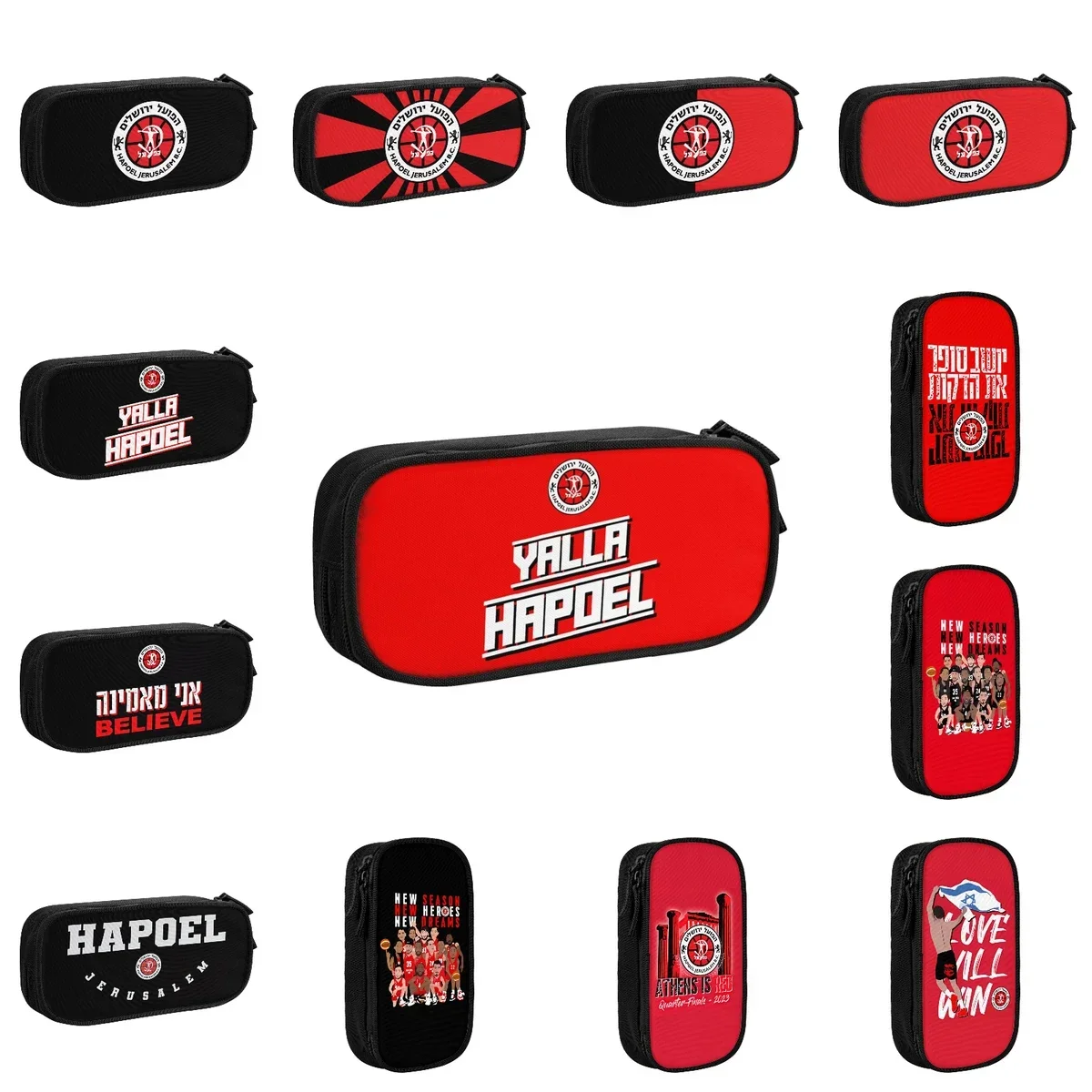 Hapoel Jerusalem Basketball Big Capacity Pencil Pen Case Stationery Bag Pouch Holder Box Organizer Teens Girls Adults Student