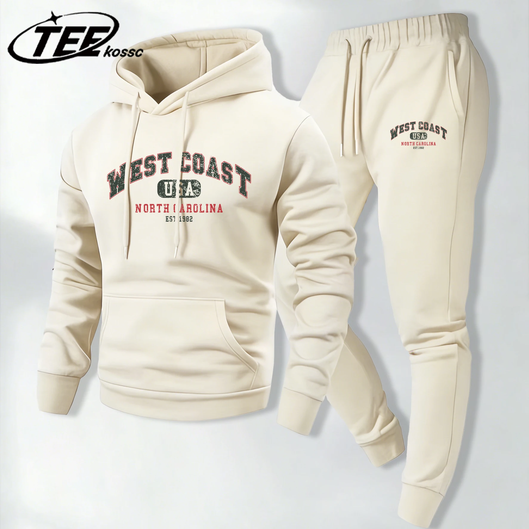 

Комплект унисекс: толстовка с капюшоном и брюки в стиле Харадзюку, с карманами, свободного кроя, теплый, простой, для мужчин, с узором «Северное побережье США»