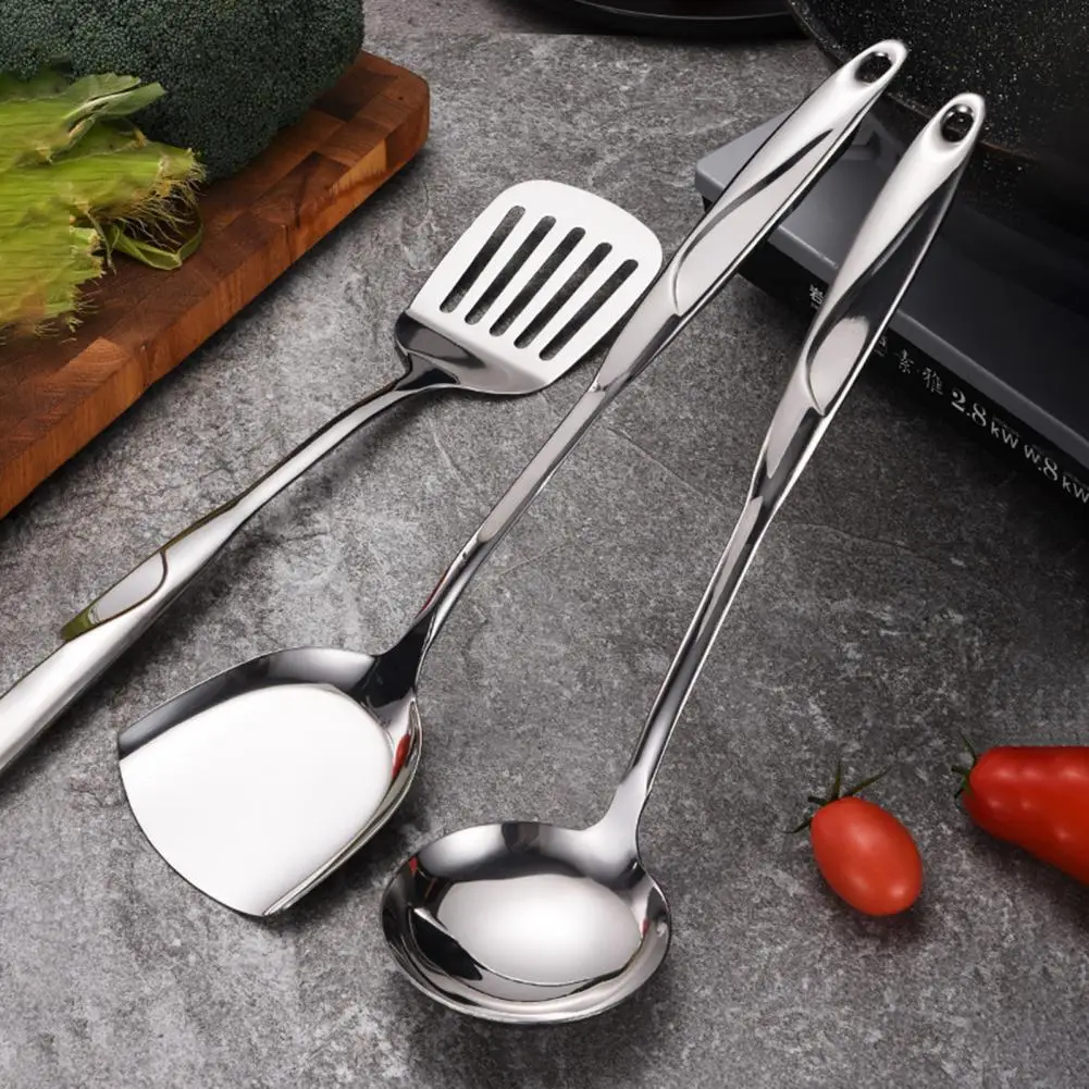 Stainless Steel Kitchen Utensils Set Curved Handle Polished Cookware Kitchenware Serving Cooking Kitchen Cutlery Spoons Flatware