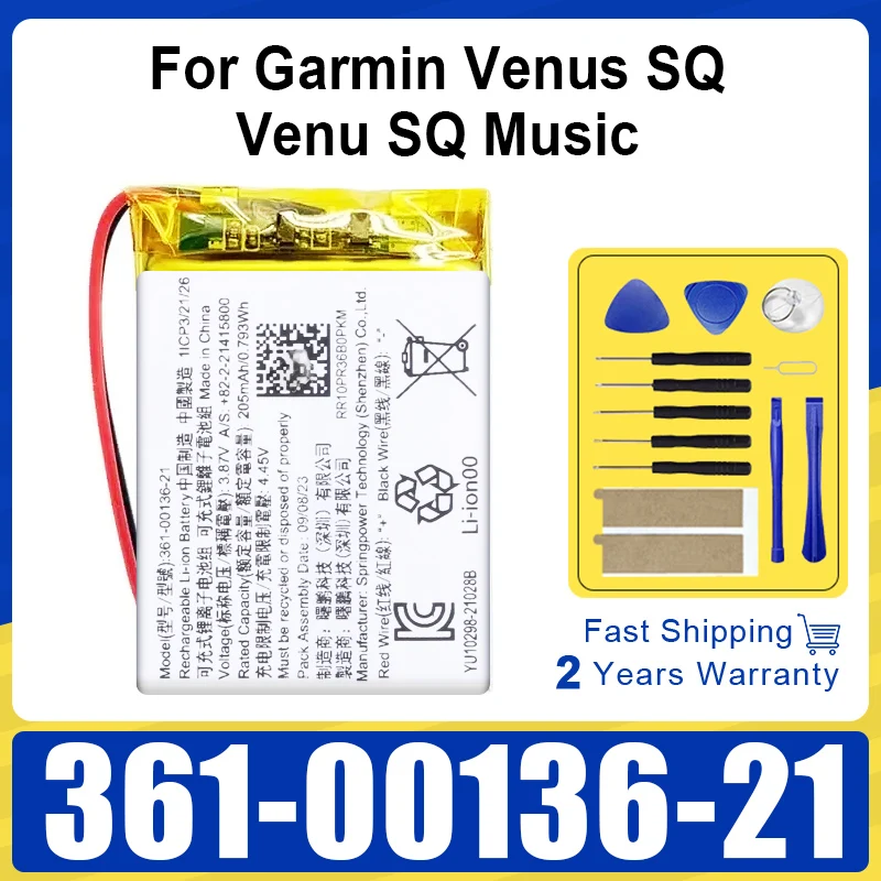 Rechargeable Li-ion Battery 361-00136-21 205mAh 361-00136-10 For Garmin Venus SQ Venu SQ Music Watch Battery +free tools