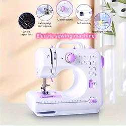 Sewing Machine Mini Electric Portable for Beginners Household Crafting Mending Overlock with 12 Stitches Presser Foot Pedal