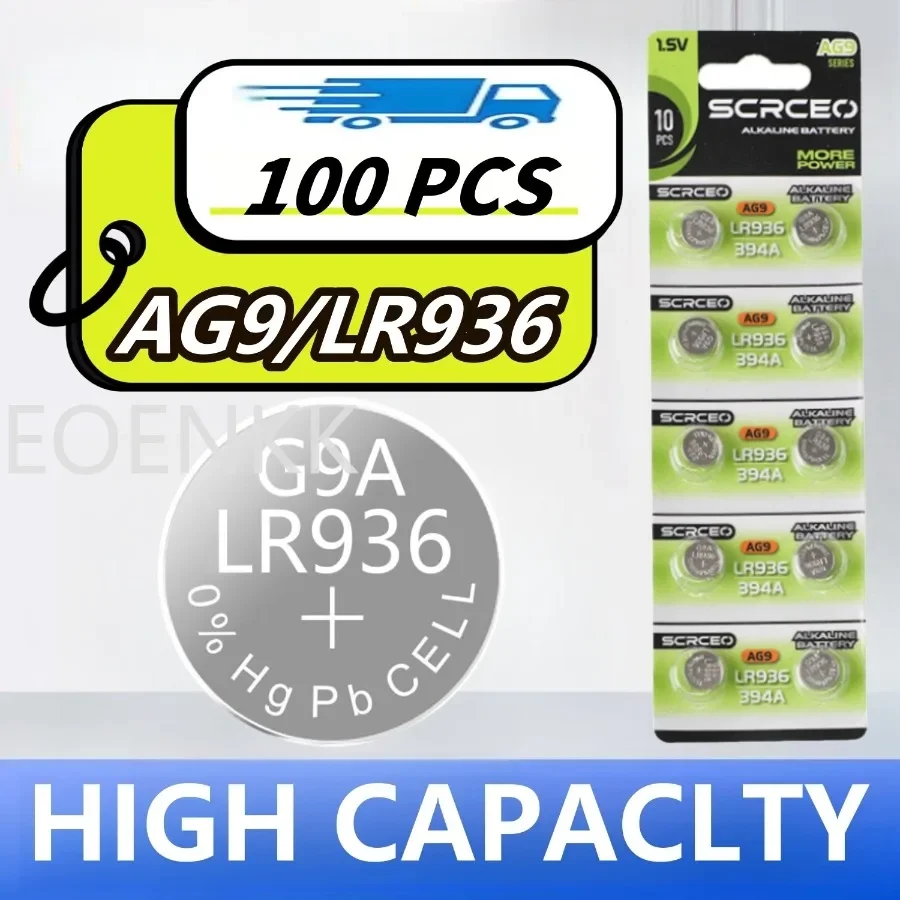 

AG9 LR936 100PCS 394 SR936SW CX194 LR45 Button Batteries G9A 194 394A SR936 L936F Cell Coin Watch Toys Remote Battery 1.55V