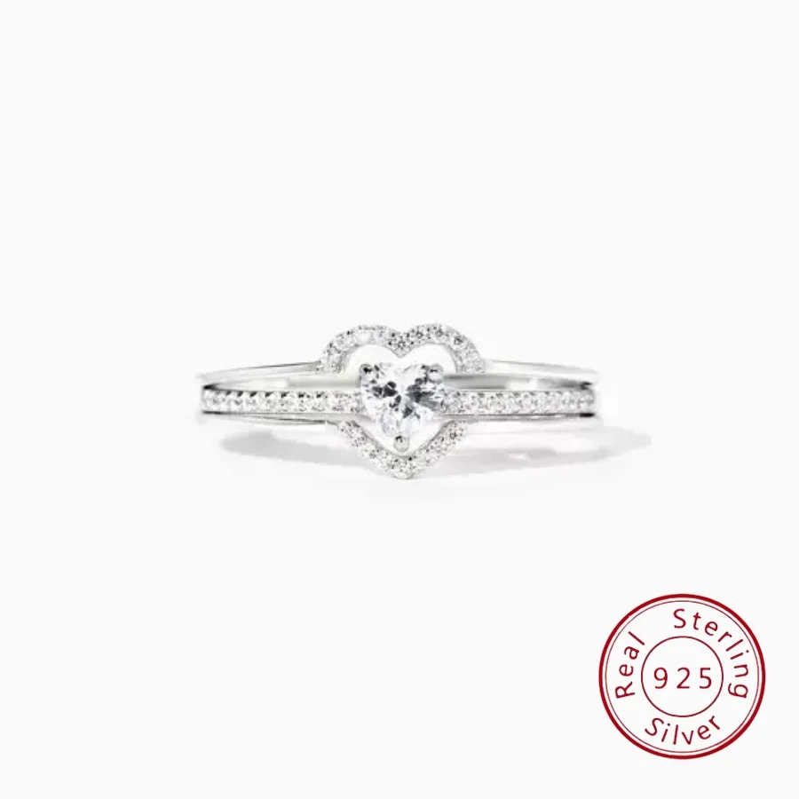 

European and American Style S925 Sterling Silver Heart Ring Design with Micro-Pavé Zirconia for Women, Premium Aesthetic