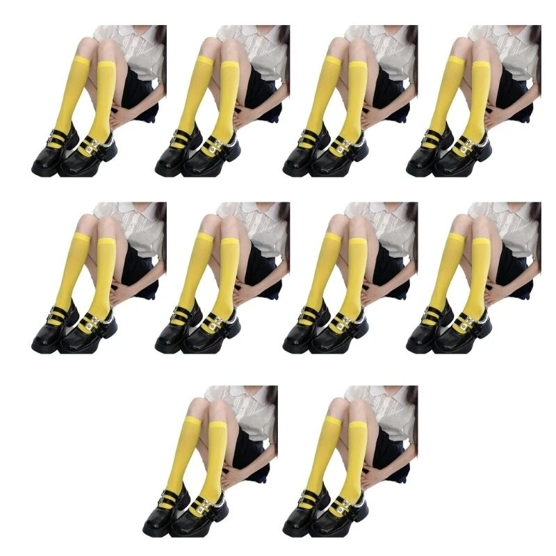 

10 пар средних носков теленка для женщин сплошные конфеты эластичные удобные коленные колен