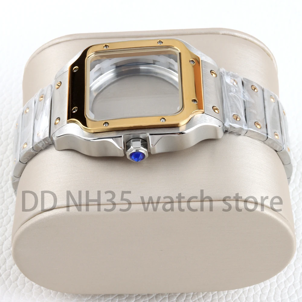 38mm NH35 Watch Case Silver/Gold 316L Stainless Steel Bracelet for Santos NH35 NH36 NH38 Movement 27mm Dial Waterproof Case