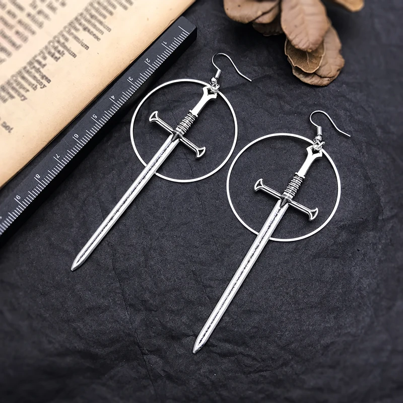 Dark Gothic Vintage Sword Cosses For Women Long Dangle Earring Goth Punk Halloween Fashion Jewelry Accessories Wholesale image 6