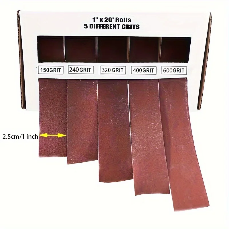 One Roll Contains 5 Different Coarse Sandpaper Rolls, 80-600 Grit, Suitable for Woodworking, Auto Repair Metal Polishing