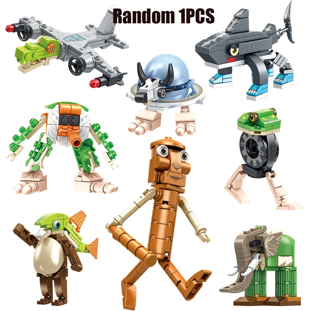 Jouet robot bloc de construction : modèles de figurines d'action Matchstick & Shark |   Jouet d'assemblage pour garçons, cadeau d'anniversaire en bloc de construction