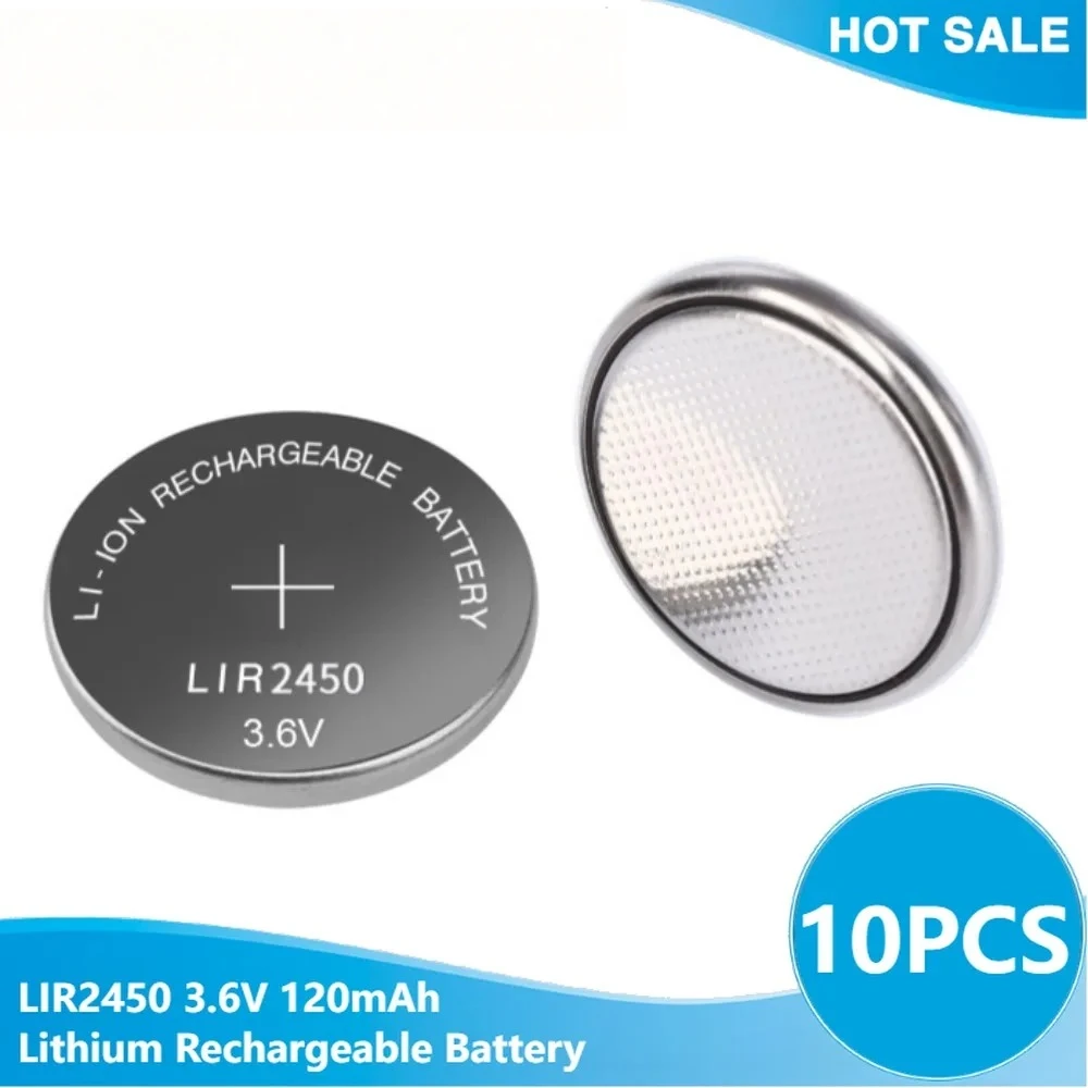 LIR2450 3.6V 120mAh Lithium Rechargeable Button Coin Cell 2450 Battery for Watch Calculators Clock Computers Remote Control Toys
