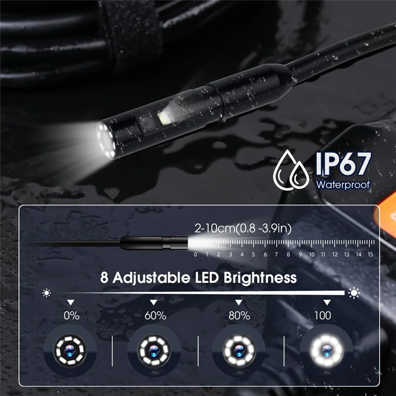 absq-デュアルレンズ工業用内視鏡、1080pデジタルボアスコープ検査カメラ、ip67防水43インチ下水道カメラ