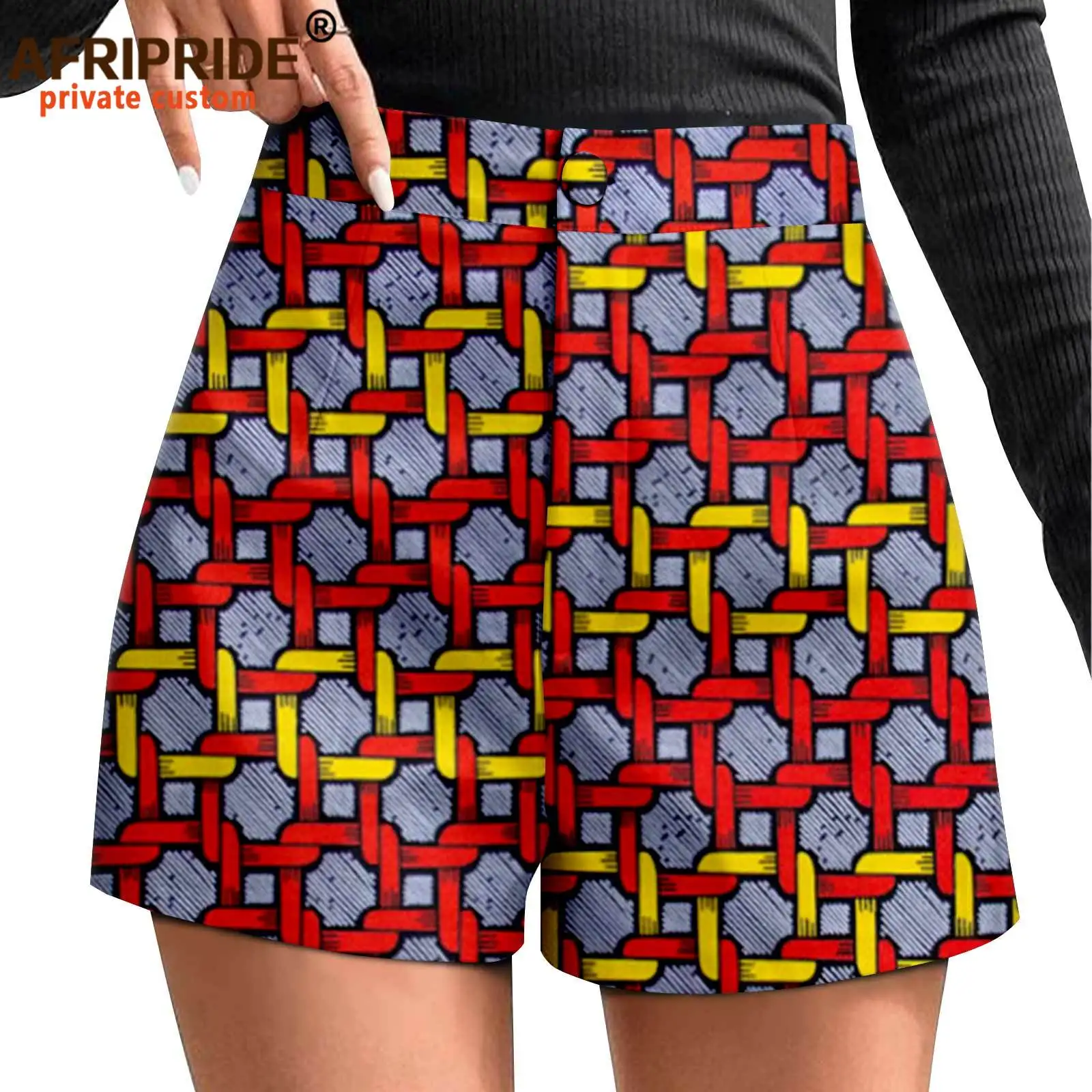Pantalones cortos de cintura alta para mujer, Shorts informales de verano con estampado africano de Ankara, atléticos de talla grande, con bolsillos, 2421002